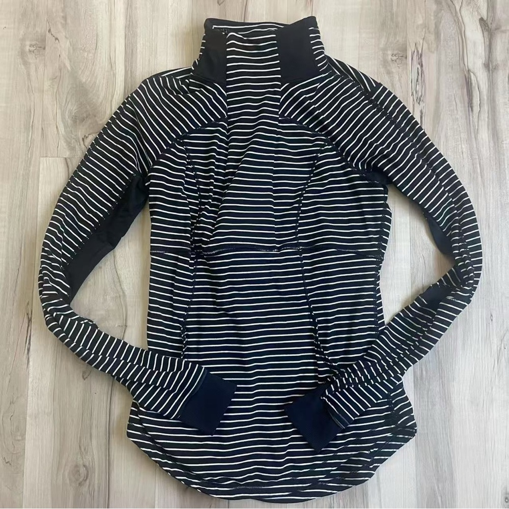 Sz6 Lululemon Base Runner 1/2 Zip Parallel Stripe Black White Pullover 4 Pockets